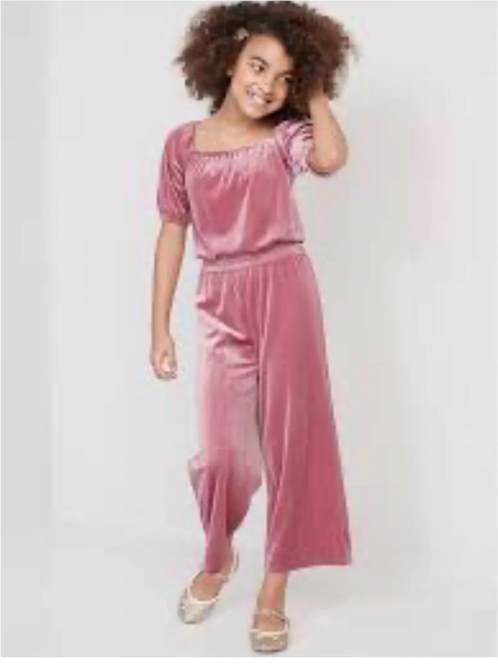 NWT Old Navy Girls Pink Velour Puff Sleeve Jumpsuit XXL 18